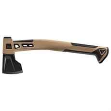 Coyote-farget øks med gummigrep, vektreduksjon og hammerhode bak bladet.